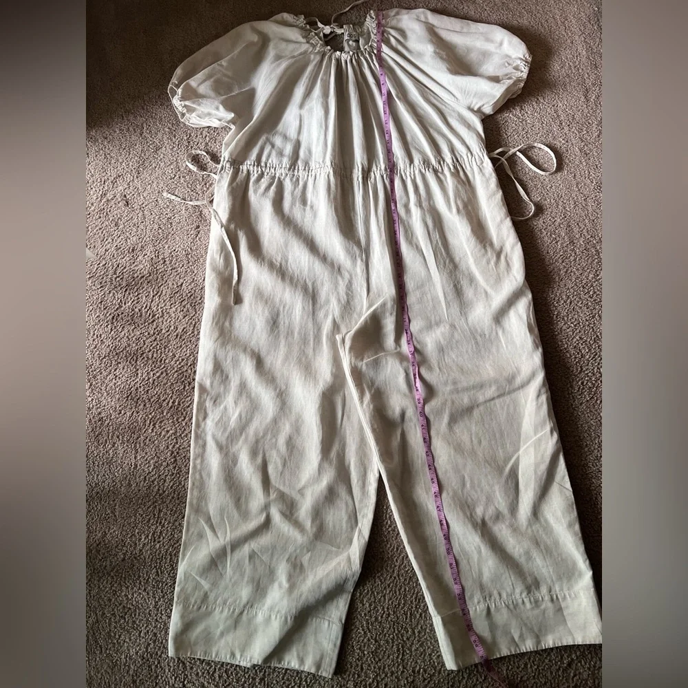 COS Puff-Sleeve Linen Blend Oversized Wide Leg Jumpsuit Sz L/XL Light Beige